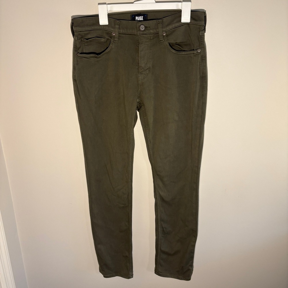 Paige Federal Slim Straight Jeans Mens 33 Olive Green Transcend Pants